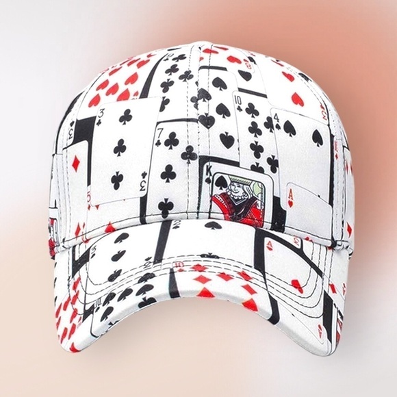 DECK of Playing Cards Poker Adjustable Baseball Cap Hat FREE Matching Earrings - Picture 7 of 15